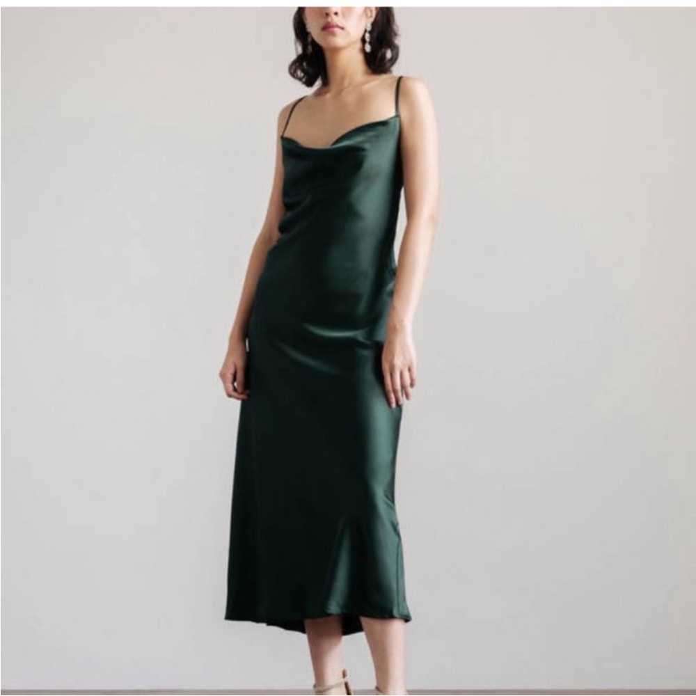Zara Dark Green Satin Midi Dress